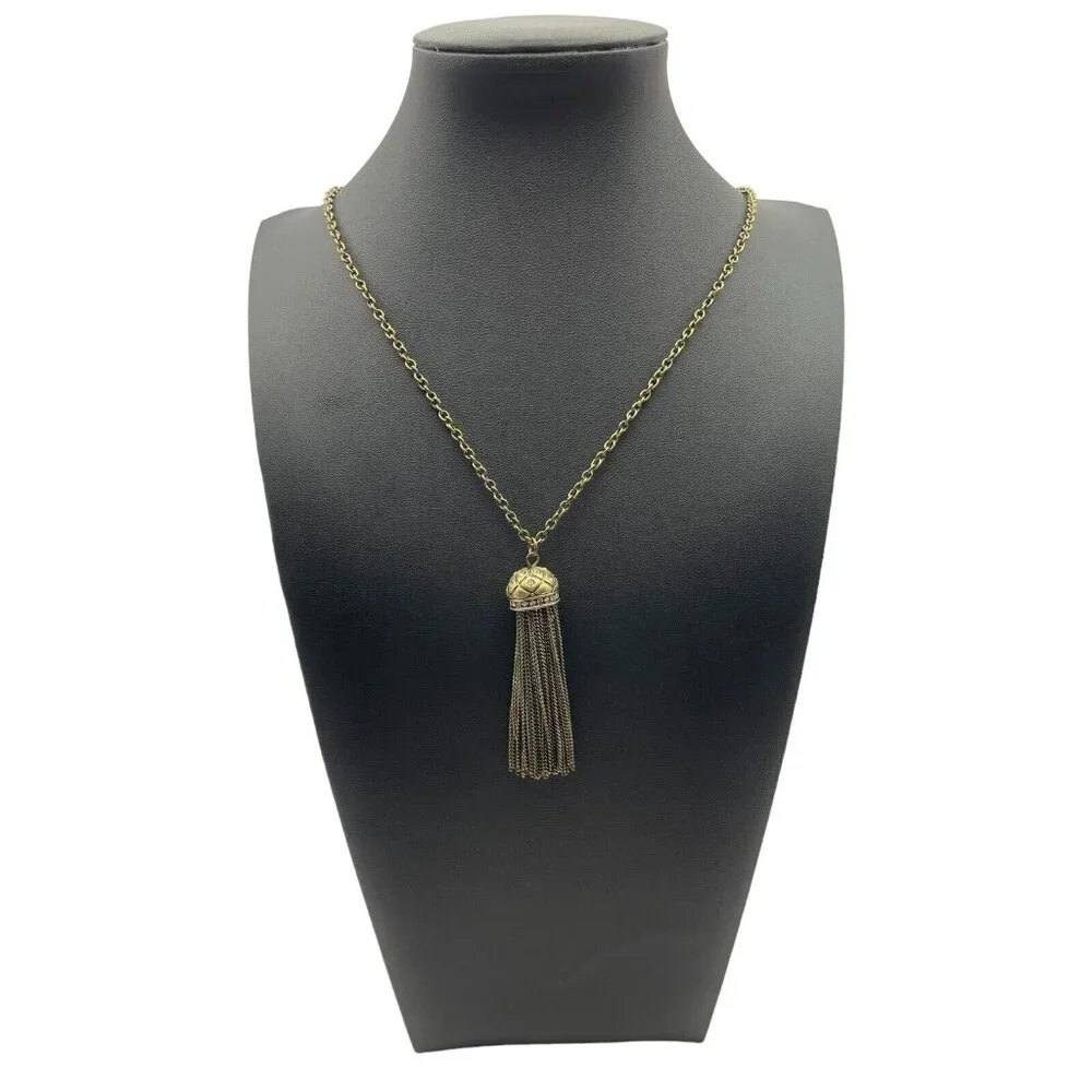 J Crew Pavé Clear Rhinestone Dome Tassel Chain Necklace‎ Gold Tone Adjustable